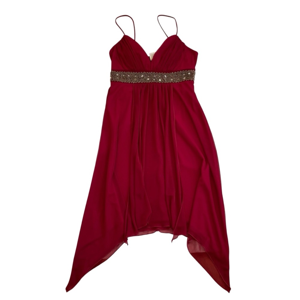 City Triangles Babydoll Dress Red Medium Beaded Empire Waist Midi